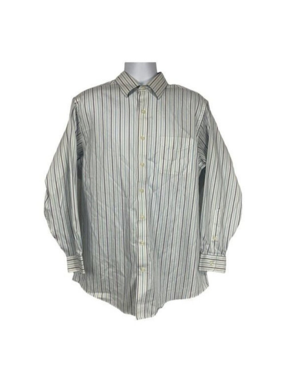 Kirkland Signature Mens 17/34 Slim Fit Button-Up Shirt Striped Non-Iron Blue